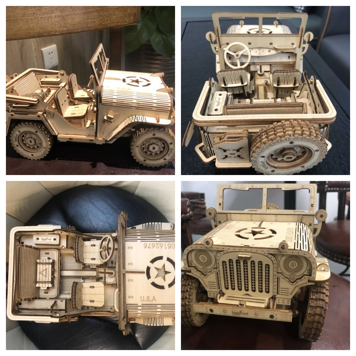 DIY Mechanical Off-road Cars Wood Puzzle Toys Child Classic Jeep Building Block Kits Models for Boys Adults 3d Ww2 Military Gift 5