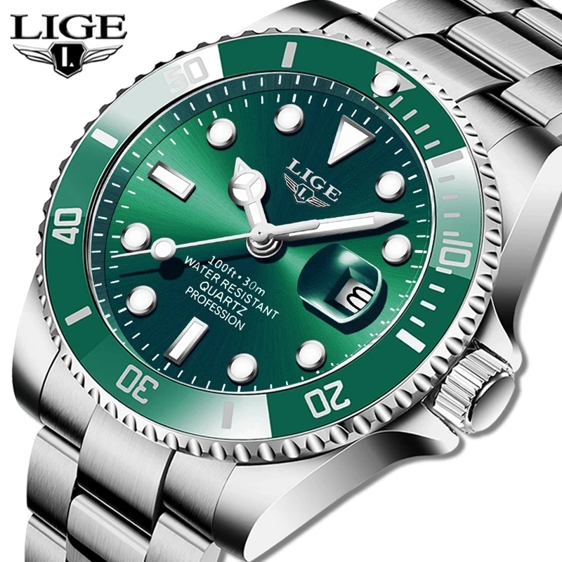 LIGE-reloj deportivo de lujo para hombre, cronógrafo de cuarzo, resistente al agua 30ATM, con fecha