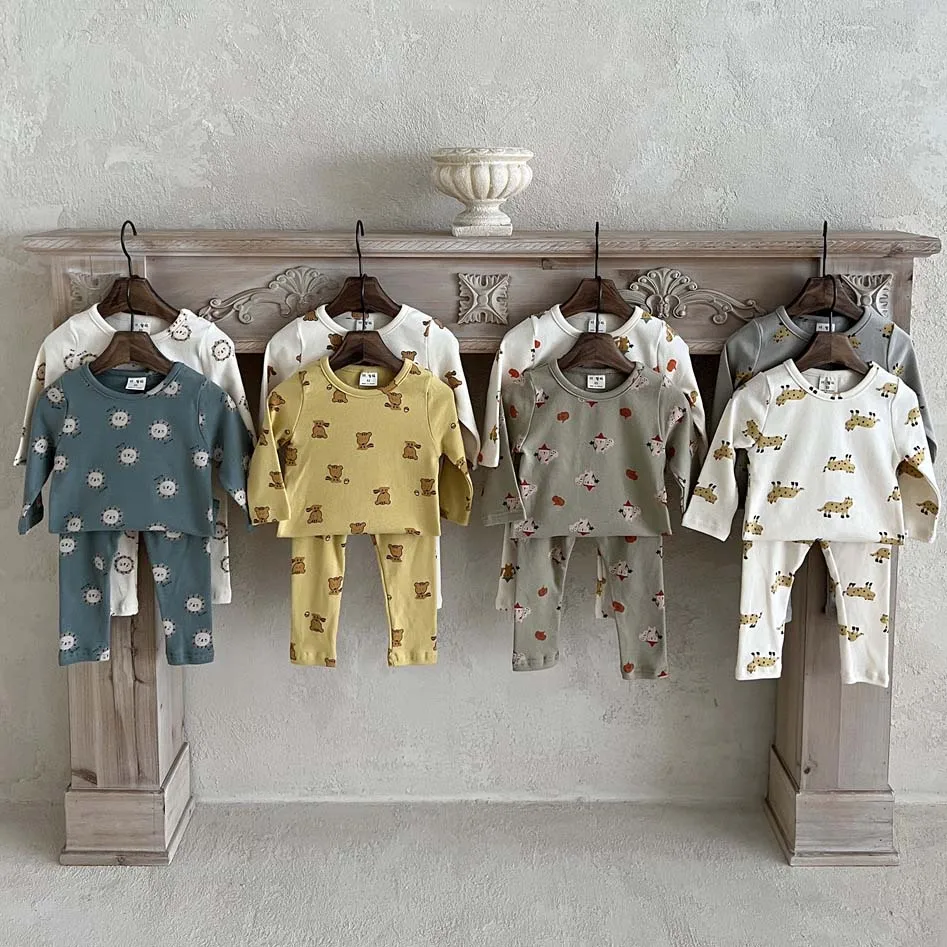 

2024 Cute Cartoon Pajama Sets Autumn Winter Children's Home Wear For Boys Girls Cotton Soft Comfortable T-shirt Pants 2Pcs