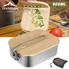 304 Stainless Steel 2 in 1 Outdoor Cooking Lunch Box Portable Bamboo Lid Hiking Camping Bento Box Picnic Food Storage Container 1