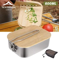 304 Stainless Steel 2 in 1 Outdoor Cooking Lunch Box Portable Bamboo Lid Hiking Camping Bento Box Picnic Food Storage Container 1