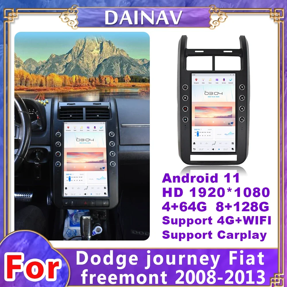 

Android 11 Car Radio For Dodge journey Fiat freemont 2008 2009 2010 2011 2012 2013 Tesla Style Car Multimedia Player Autoradio