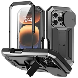 Ultimate Armor Metal Phone Case with Built - in Kickstand and Shockproof Protection - iPhone 15 (Black)