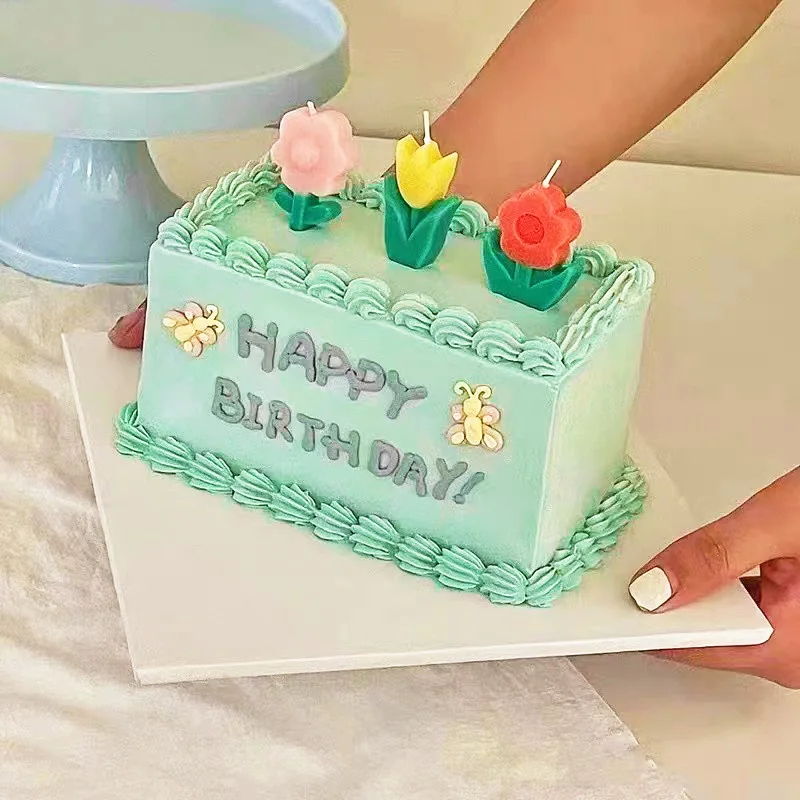 3pcs/set Flowers Happy Birthday cake candle Pink Princess Decorated Candle Party Wedding Romantic Embellished Candle