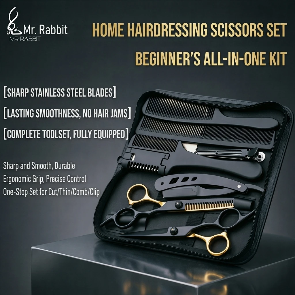 Juego de Tijeras para Cortar Cabello, Kit de Tijeras de Barbería con Peine, Navaja, Clip, Bolsa, Tijeras de Entresacar de Acero Inoxidable, para Hogar, Salón, Principiantes 1001