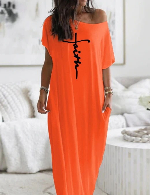 

Women's Casual Dress 2024 Spring Summer Latest Round Neck Abstract Figure Print Short Sleeve Maxi Dress Loose Fitting Long Skirt