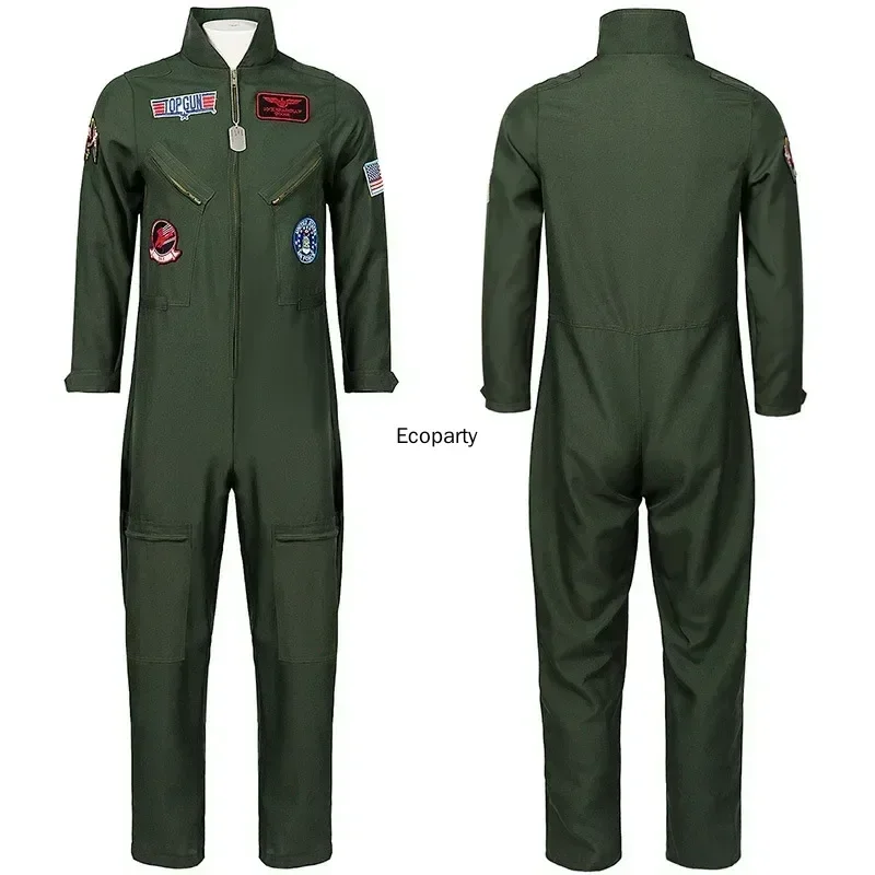 Adult Halloween Top Gun Pilot Costume for Men Air Force Cosplay Uniform Jumpsuits with Necklace Glasses Carnival Party Outfits