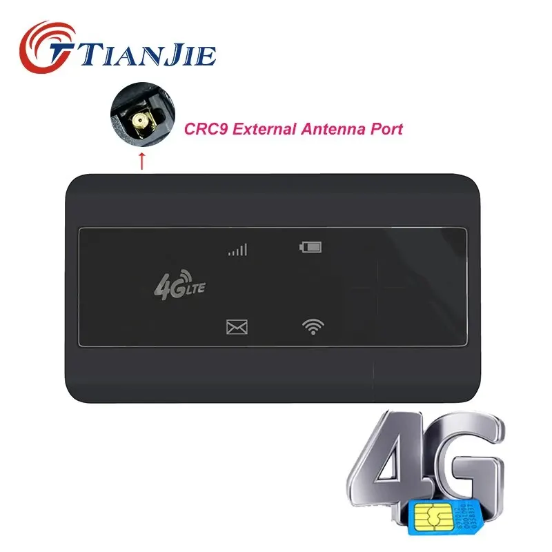 Wi Fi Router TIANJIE 4G SIM Card WiFi Router Pocket External Antenna Port CRC9 Hotspot Wireless Modem Mobile Unlocked Adapter with Battery