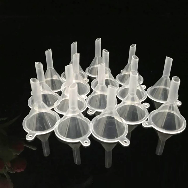 20PCS 미니 플라스틱 깔때기 작은 입구 액체 오일 깔때기 39x31mm 실험실 용품 도구 학교 실험 용품