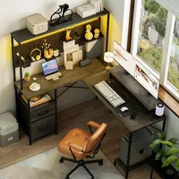 L Shaped Gaming Desk with Pegboard, Reversible Computer Desk with Drawers & Storage Shelves, LED Lights & Power Outlets, Office 1