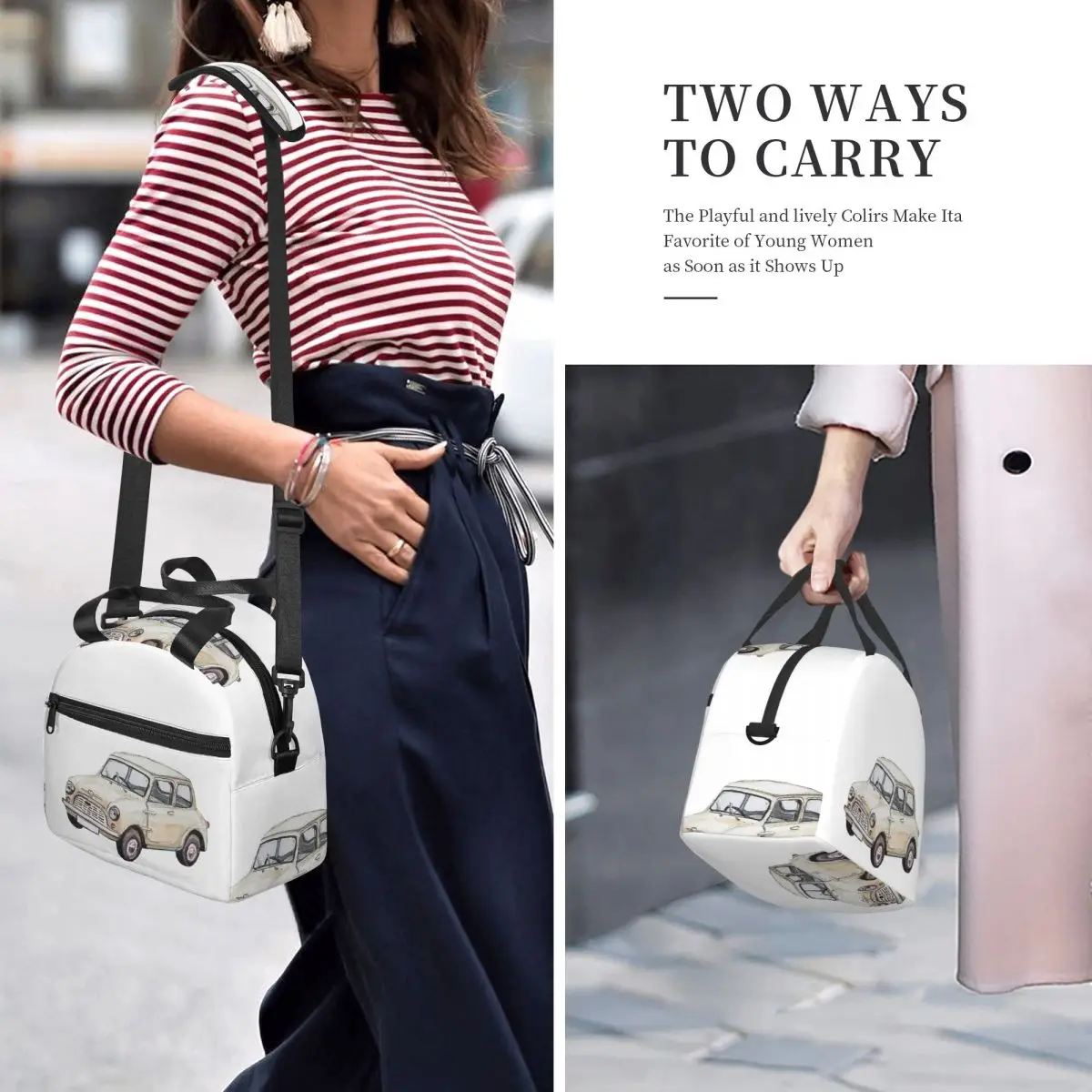 Classic White Mini Cooper In Watercolor Style Lunch Bags Bento Box Resuable Lunch Tote Picnic Bags Thermal Bag for Woman Work