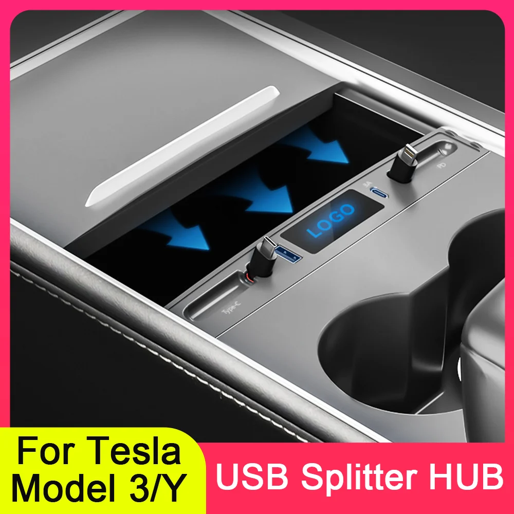 สำหรับ Tesla รุ่น3รุ่น Y Glove Box แท่นวางมือถือ USB Splitter HUB
