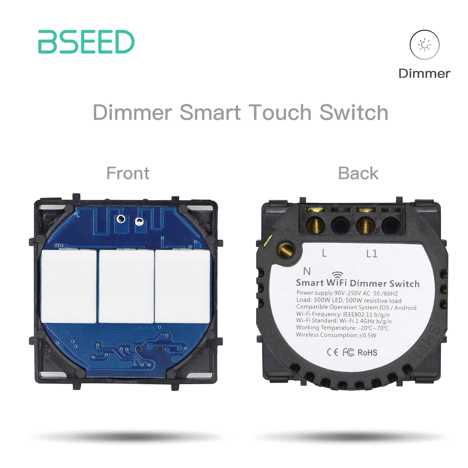 Bseed EU Standard The Base Of Wifi Touch Switch Function 1/2/3Gang  AC110~240V APP Control Wall Light Switch Without Glass Panel illuminated light switch Wall Switches