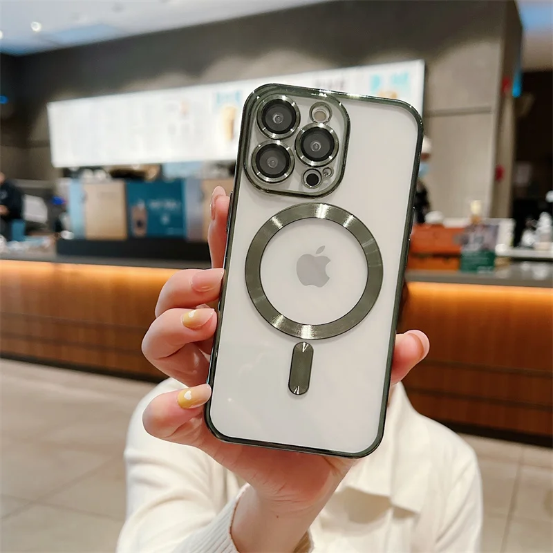 Premium Magnetic Wireless Charging Case with Original Plating - Clear Cover