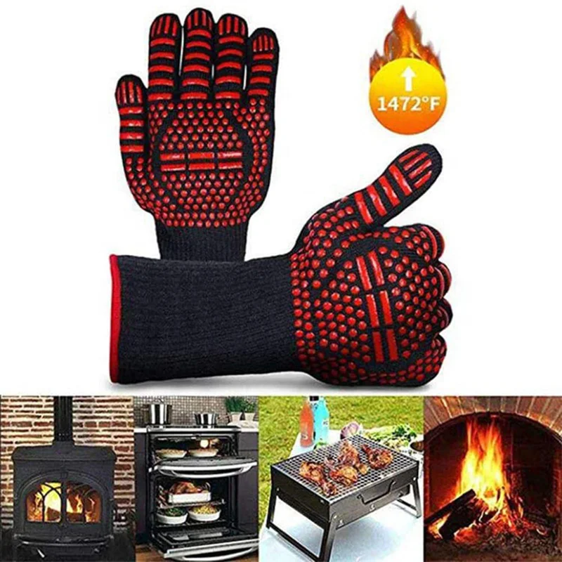 

BBQ Gloves Silicone Heat-Resistant Glove Kitchen Microwave Oven Mitts 500 800 Degree Fireproof And Non-Slip Barbecue Gloves