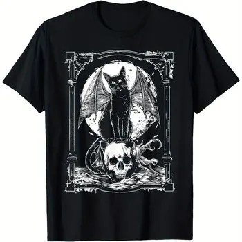 Mysterious Bat Skull Gothic Pattern T-shirt Women's Black Metal Punk Style Perfect Outdoor Casual Avant-garde Fashion Graphic 1