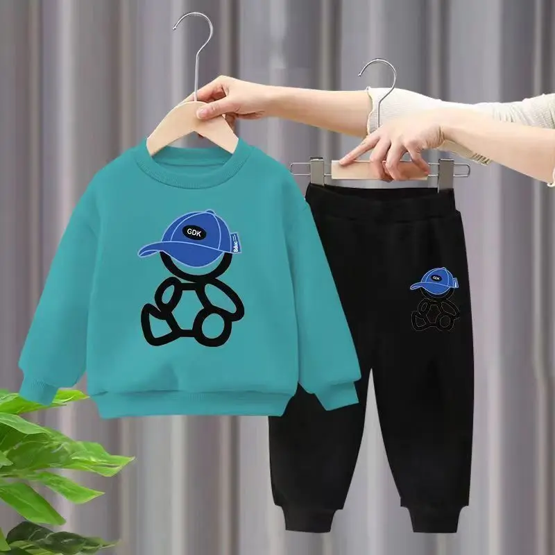 طقم بلوفر وبنطلون مطبوع عليه كارتون للأطفال ، بلوزات ، بدلات رياضية ، طفلة صغيرة ، ولد ، طفل ، بنات ، موضة ، خريف ، 2