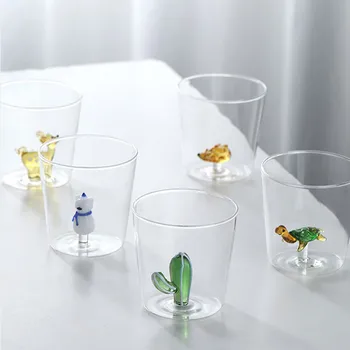 Tazza di vetro 3D Cartoon Animal Shape Glasses Home Cute Water Coffee Glass tazza a strato singolo con ospiti Juice Cold Drink Cup 1