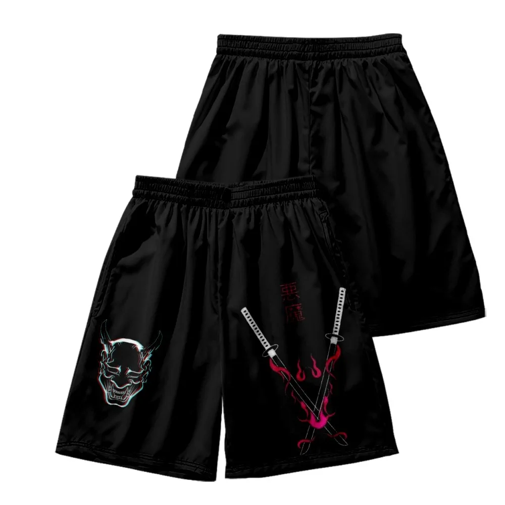 Summer Yukata Streetwear Japanese Black Demon Print Kimono And Shorts Cosplay Men Women Beach Sunscreen Asian Cardigan