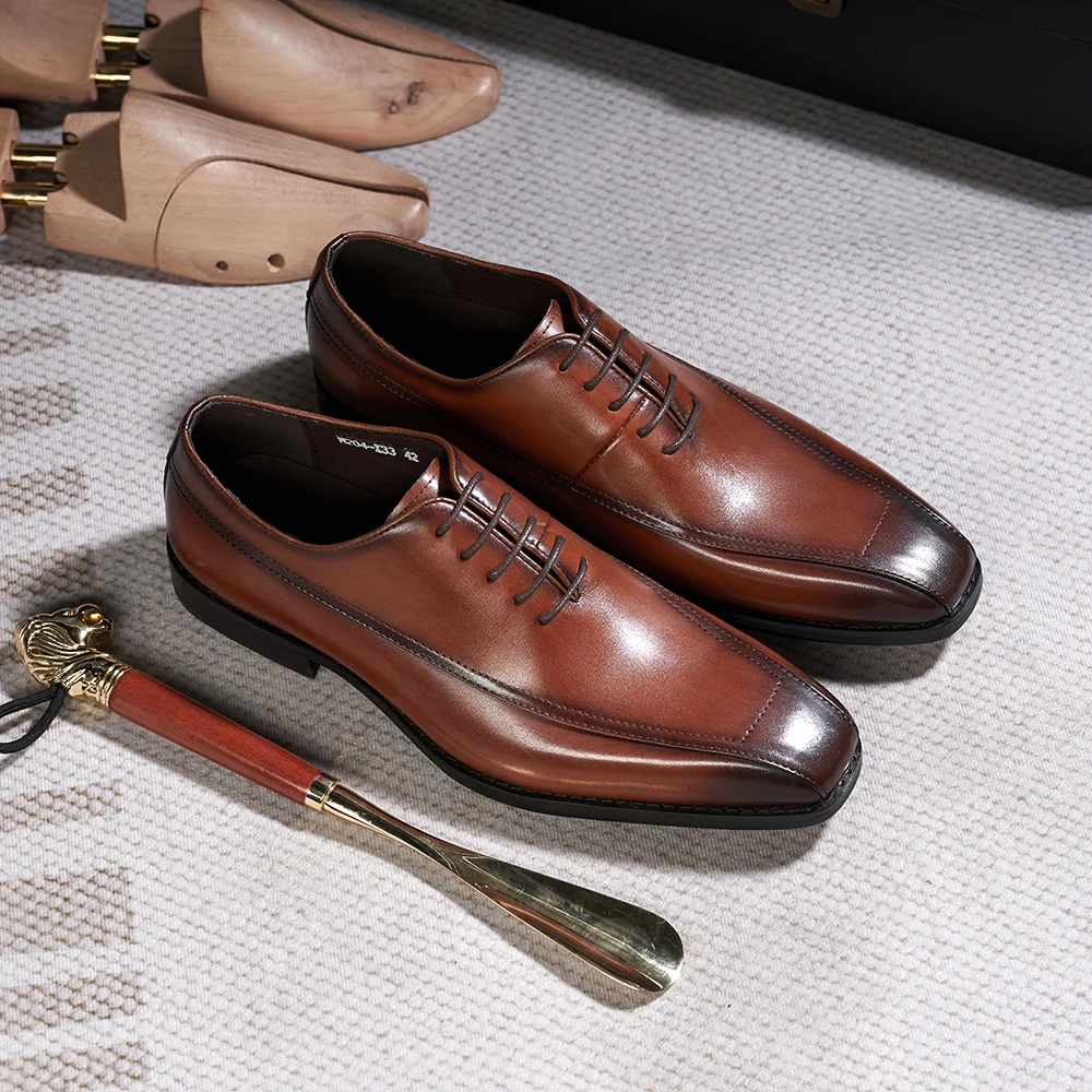 

Fashion Men's Oxfords Cow Leather Handmade Pointed Toe Wedding Suit Dress Shoes for Men Lace-Up Business Office Formal Footwear