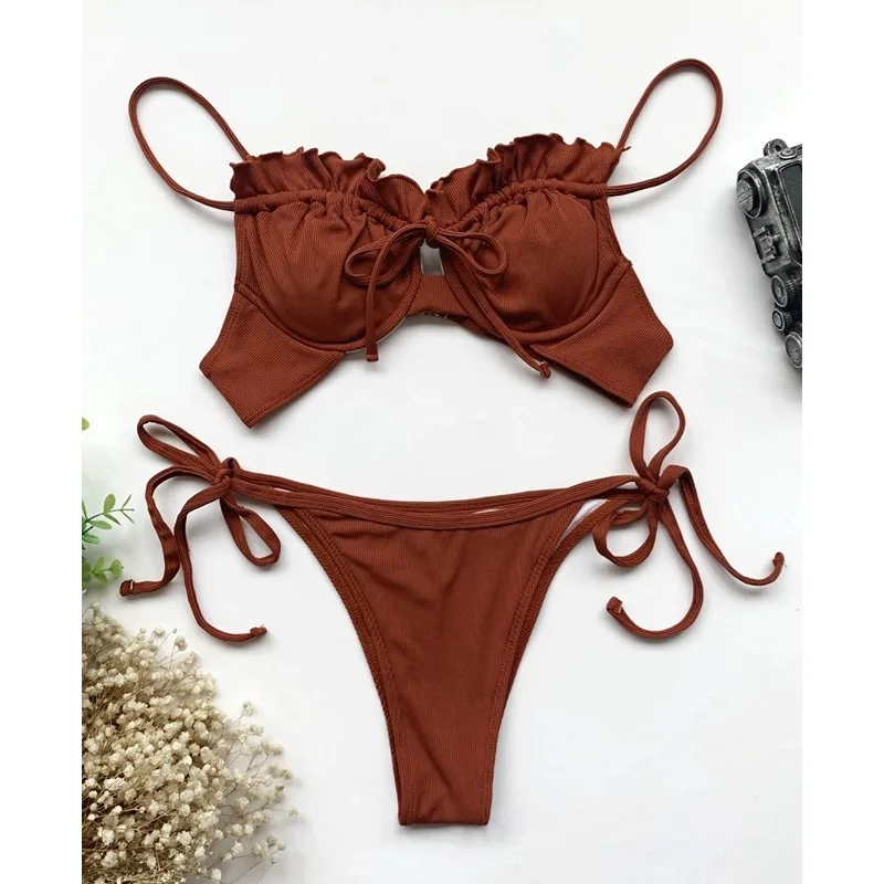 Women's 2 Piece Bikini Sets Backless Push Up Swimsuit Tie Side High Cut Bathing Suit Swimwear Summer