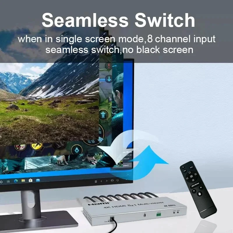 4K 60hz HDMI 8X1 멀티뷰어 8입력 1출력 심리스 스위치 2x1 4x1 6x1 8x1 2 3 4 6 8 멀티 비디오 신호를 1개의 TV 모니터에 표시