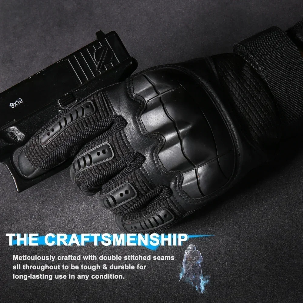 Touch Screen Tactical Rubber Hard Rubber Full Finger Gloves Paintball Airsoft Bicycle Combat PU Leather Anti skid Work Glove Men