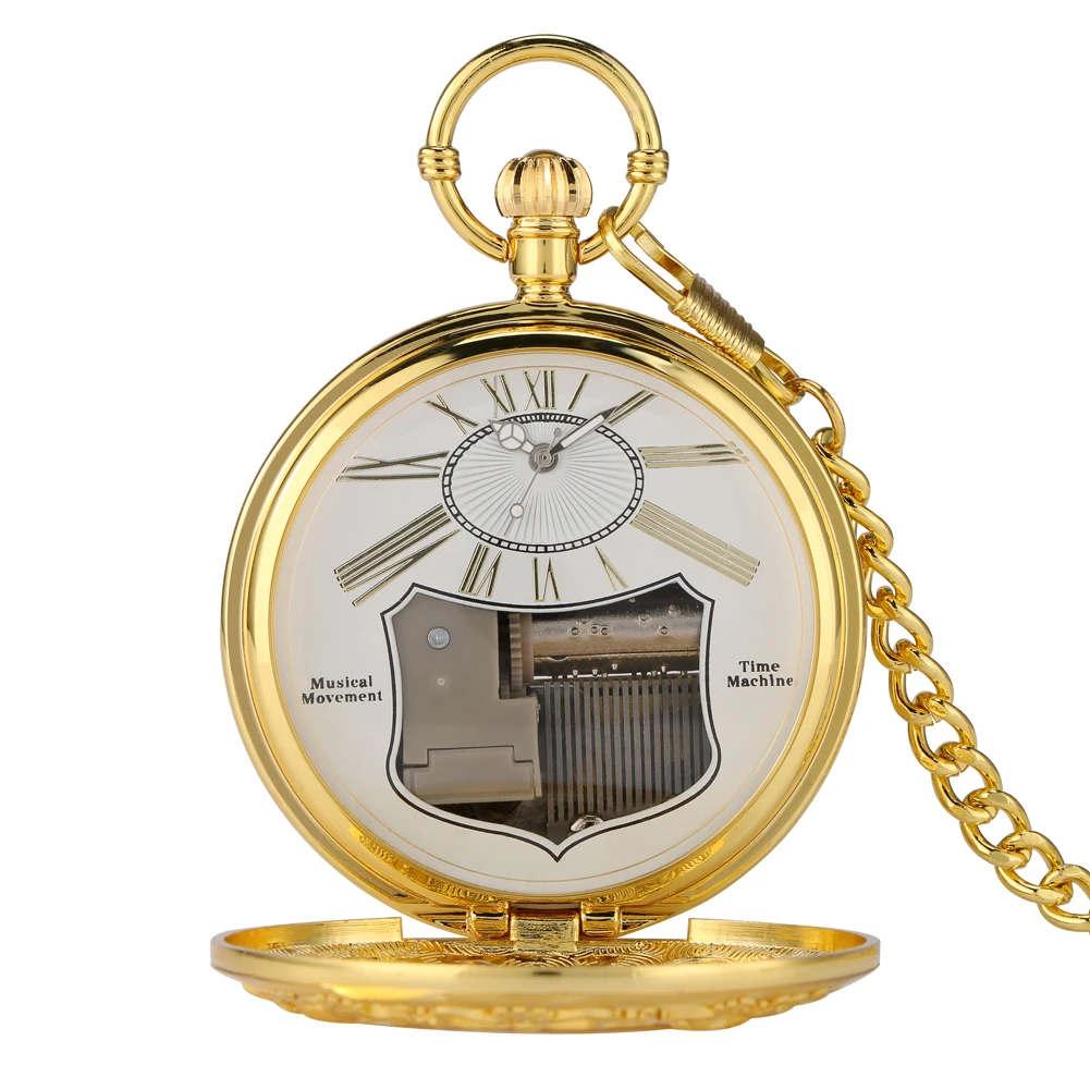 Merry Christmas Musical Quartz Pocket Watch Luxury Gold Hollow Steampunk Retro Roman Numerals Pendant Clock Fob Chain New 2023