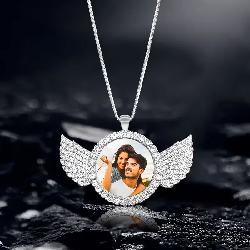 Personalised custom image wing necklace, commemorative gift, suitable for boyfriend's gift, girlfriend's gift, Father's Day gift 3