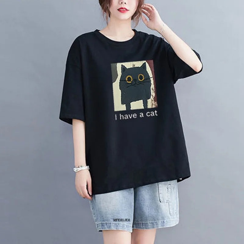 

Large Size 6XL 150KG Women Cartoon O Neck t shirt Short Sleeve T-Shirt Loose Summer T-shirt Casual Loose Big T Shirt