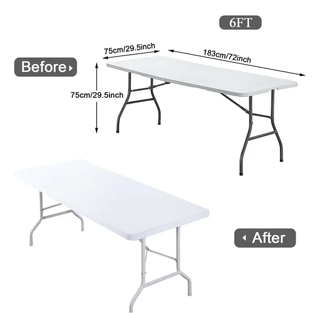 Nappe rectangulaire, nappe en tissu élastique ajustée, convient aux tables pliantes de 6 pieds, housse de table lavable pour pique-nique, camping 4