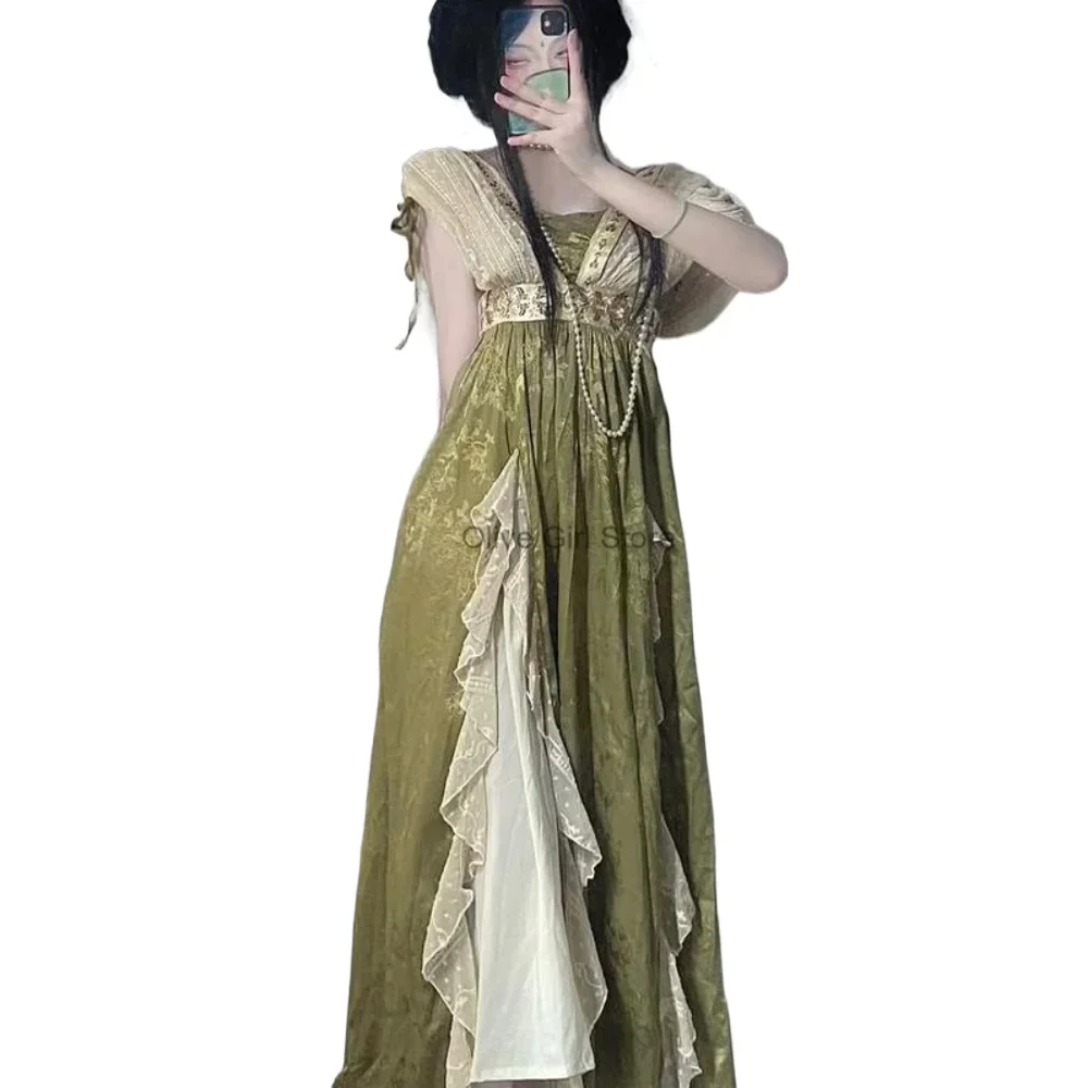 fitted lace wedding dress Medieval Court Retro Stage Performance Long Dress Set – GTHIC
