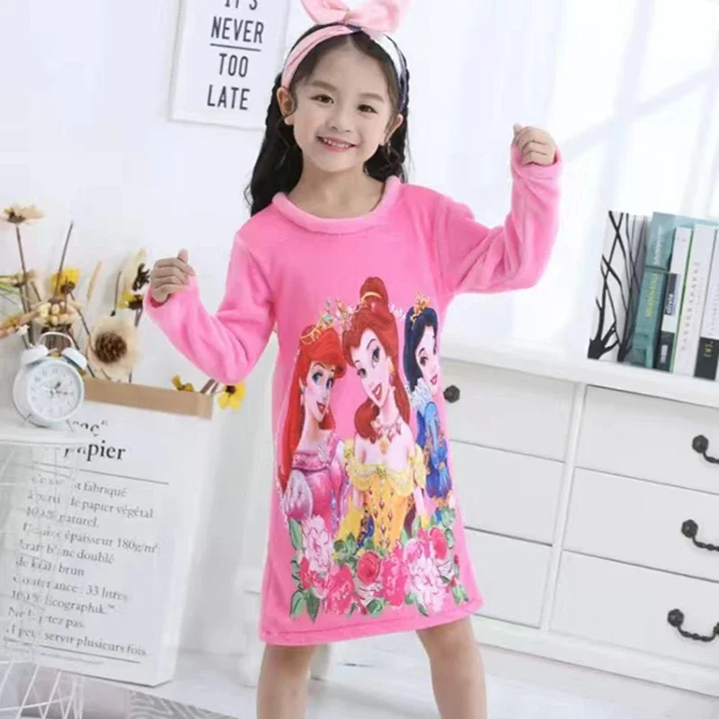 Autumn Winter Baby Girls Cartoon Anna Elsa Sofia Princess Nightgown Kids Long Sleeve Tshirt Pajama Tops Sleep Dress Homewear