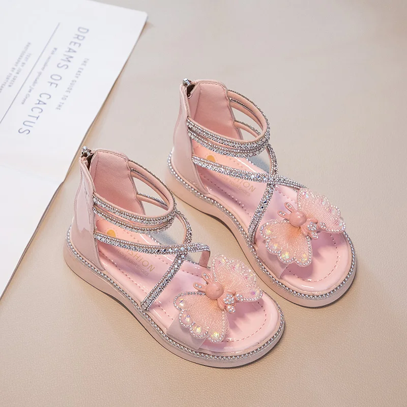 Girls Rhinestone Sandals Kids Princess Shoes with Zipper