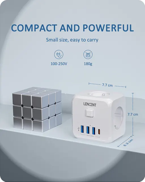 LENCENT Wall Socket Extender with 3 AC Outlets 3 USB Ports And1 Type C 7-in-1 EU Plug Charger On/Off Switch for Home 6