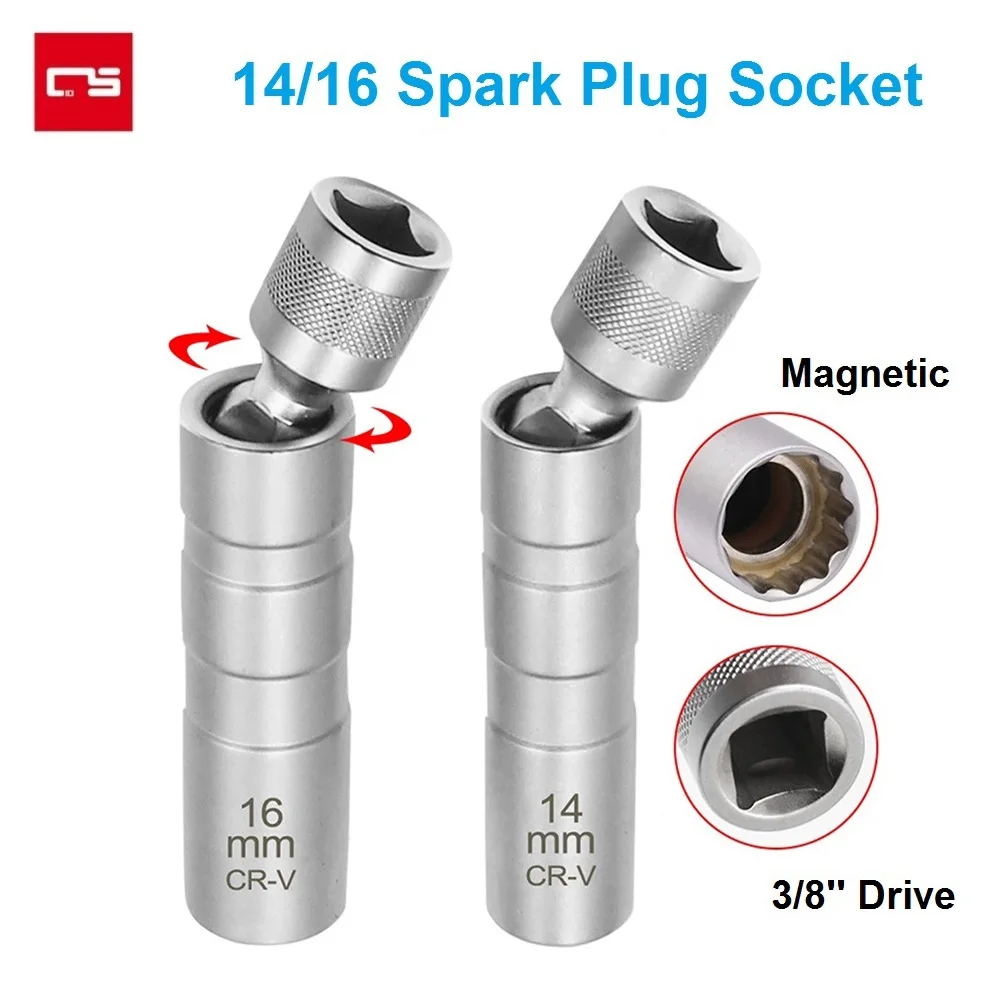 

14/16mm Car Repairing Tool Spark Plug Socket Wrench Magnetic 12 Angle Spark Plug Removal Tool Thin Wall 3/8" Drive Sockets