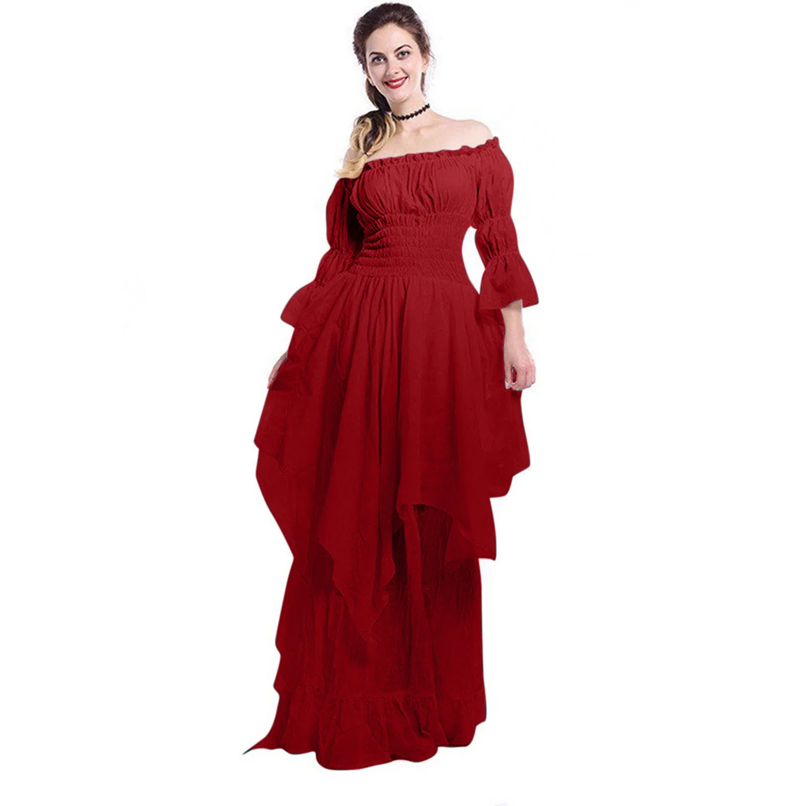 thumbnail image 1 of Vestido victoriano medieval, vestido gótico, elegante vestido gótico renacentista negro con volantes, vestido de mujer para fiesta de cosplay, disfraz de Halloween, talla 5XL, 1 of 5