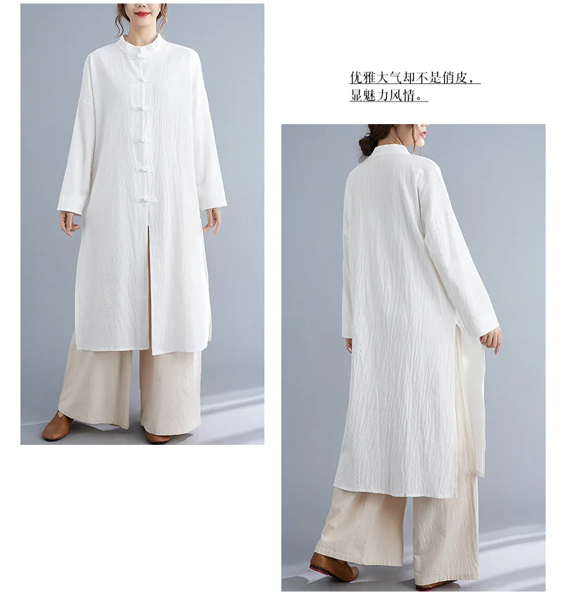 Women Linen Jacket Chinese Dress Martial Arts Clothing Long Robe Chinese Traditional Retro Kungfu Wushu Tai Chi Uniform