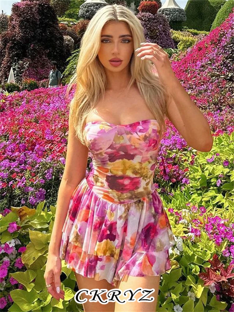 

Ckryz-Women Autumn Floral Print New Fashion Sleeveless Backless Sexy Bodycon Mini Dresses Ladies Vacation Night Club Streetwear