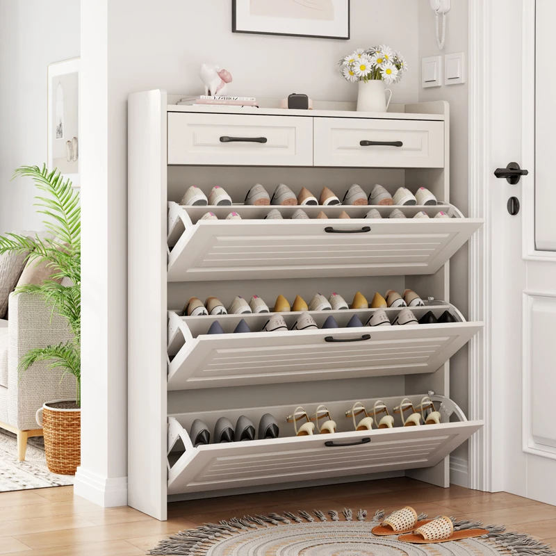 Wooden Shoes Rack Cabinet White Height 128.1cm Shoe Storage Organizer Shoes Cabinet For Entryway Narrow