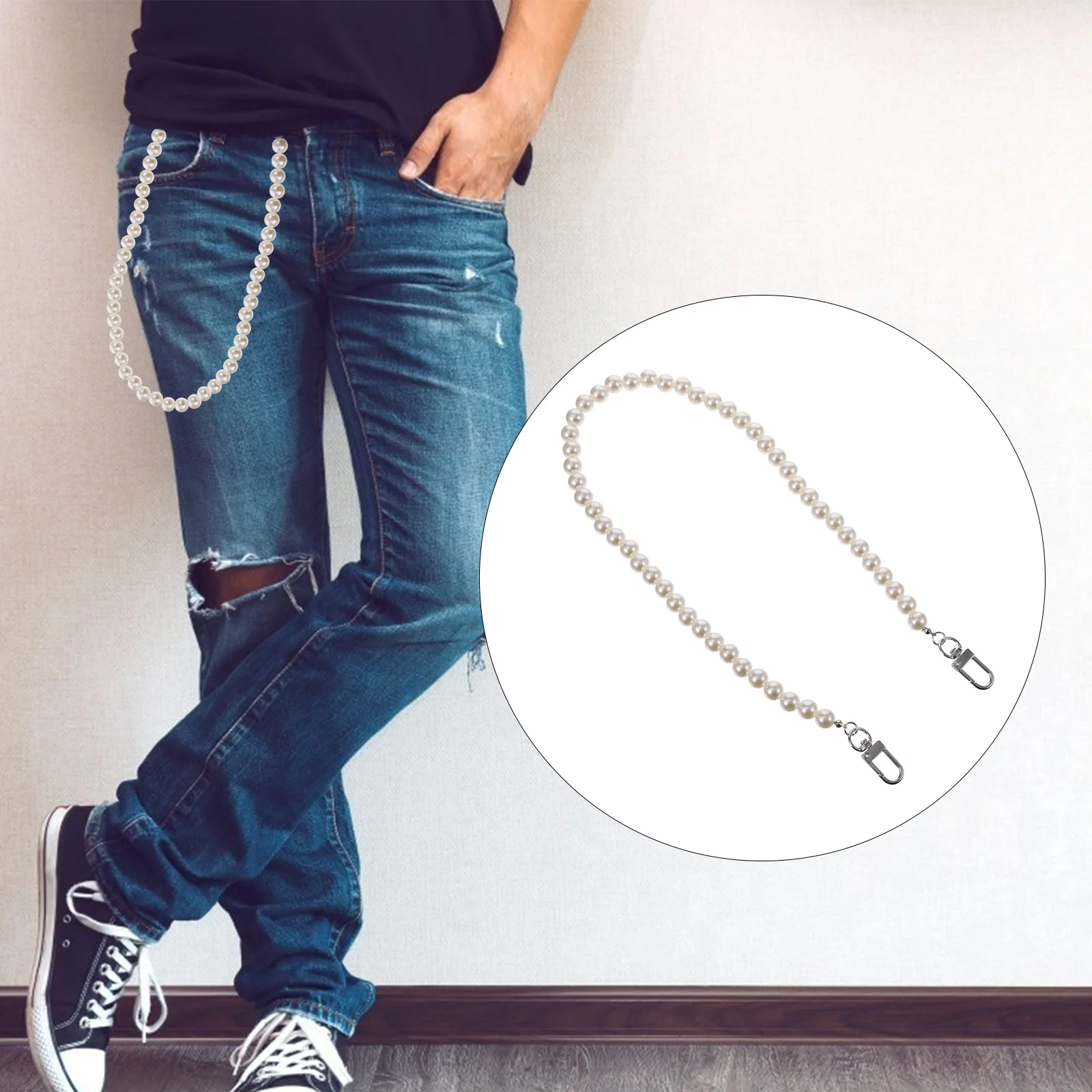 

2Pcs Fake Pearl Trousers Clip Chain Stylish Pocket Waist Chains Jeans Pant Chain