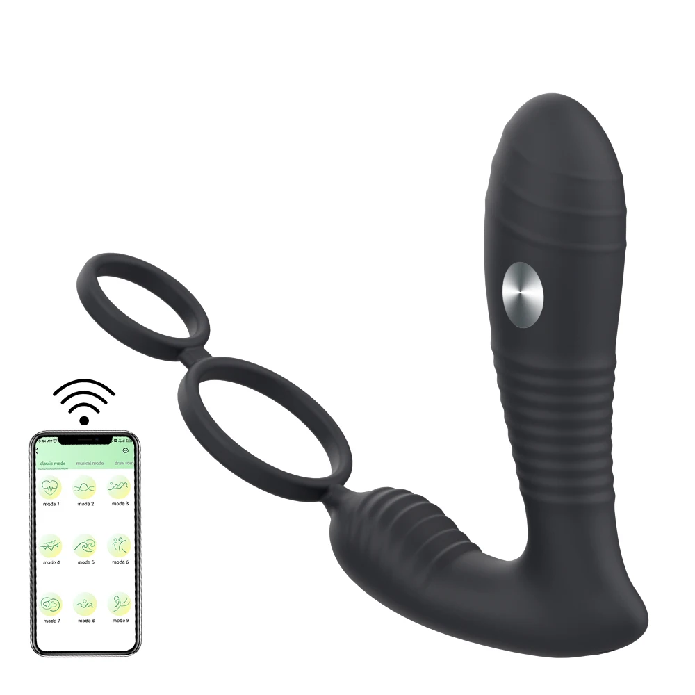 Vibratore Prostata Stimolatore Anale Massaggiatore Ritarda Eiaculazione Anello di Blocco Anale Butt Plug APP R_voghion.com
