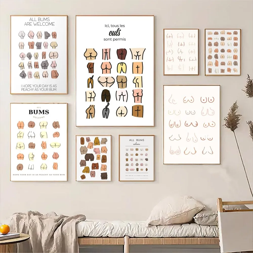 Funny Butt Whitepaper Poster Waterproof Paper Sticker Coffee House Bar Aesthetic Art Wall Painting