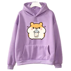 Cute Boba Tea Hamster Graphic Fleece Hoodie - Unisex Casual Winter Sweatshirt - XXXL (Light - purple)
