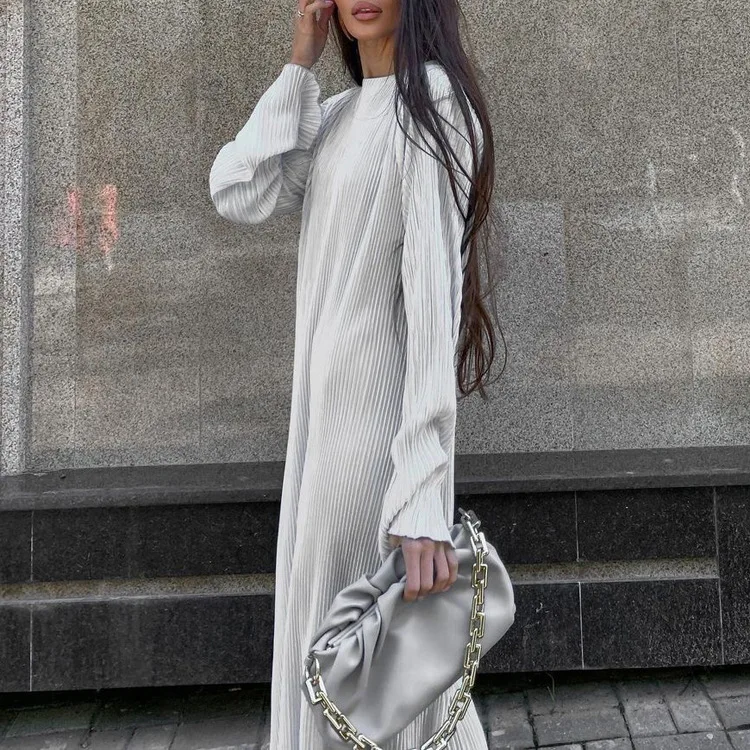 Vestido largo informal holgado para mujer, manga larga, básico, liso, alto, ropa de calle, blanco, de verano, a la moda