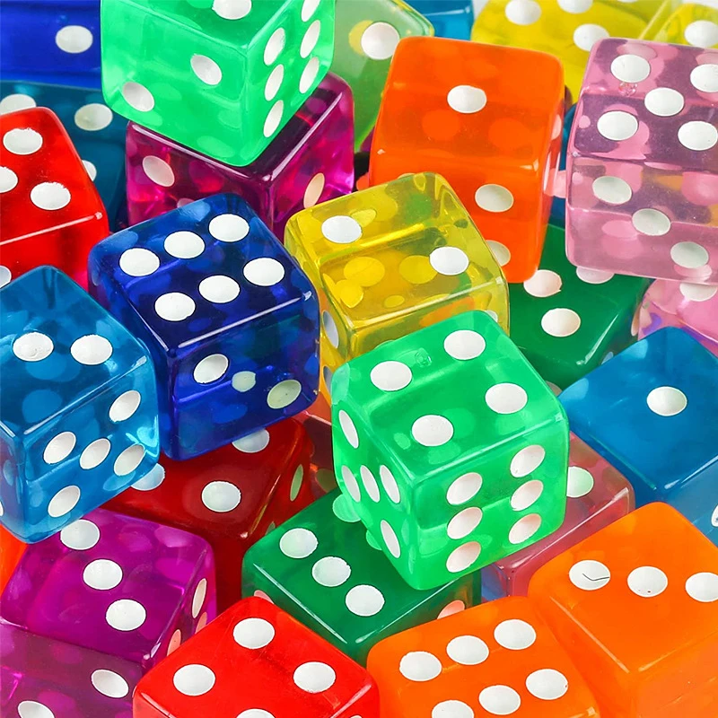 12PCS 16MM Transparent Dice For Board Games For Adullts Children Acrylic Cubes Party Leisure Toys Juegos De Mesa Divertidos 6