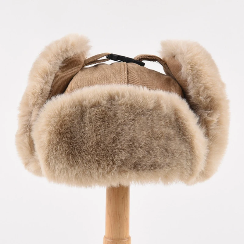 HT4108 Bomber Hat Men Women Thick Warm Russian Ushanka Fur Hat Fashion Male Female Winter Black Grey Earflap Ski Russian Cap winter hat fur hat earflap hat