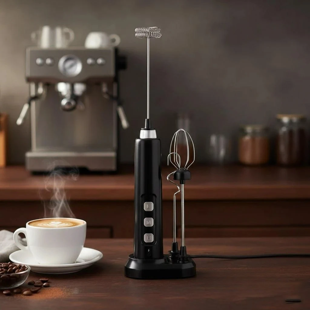Rechargeable 3-Speed Handheld Milk Frother and Multi-Functional Electric Mixer with Baking Attachments