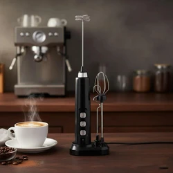 Rechargeable 3 - Speed Handheld Milk Frother and Multi - Functional Electric Mixer with Baking Attachments (Black)