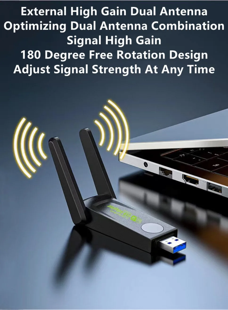 Adaptador de Placa de Rede Usb Wifi Dongle para Desktop Laptop Antena Wifi Ethernet 5g e 2.4g Dual Band Wifi5 - Imagem 5